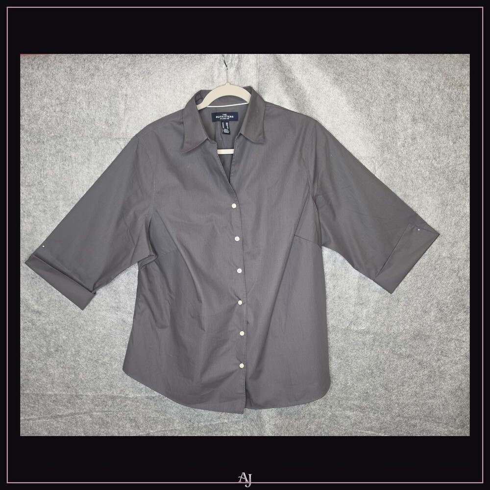 The Outfitters by Lands' End Gray 18W Cotton-Polyester Button-Down Shirt